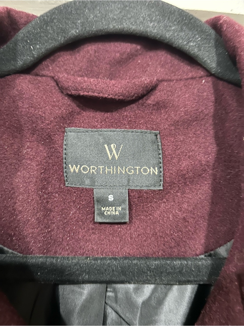 Worthington Women's Wine Double-Breasted Peacoat with Faux Leather Trim - Picture 5 of 9